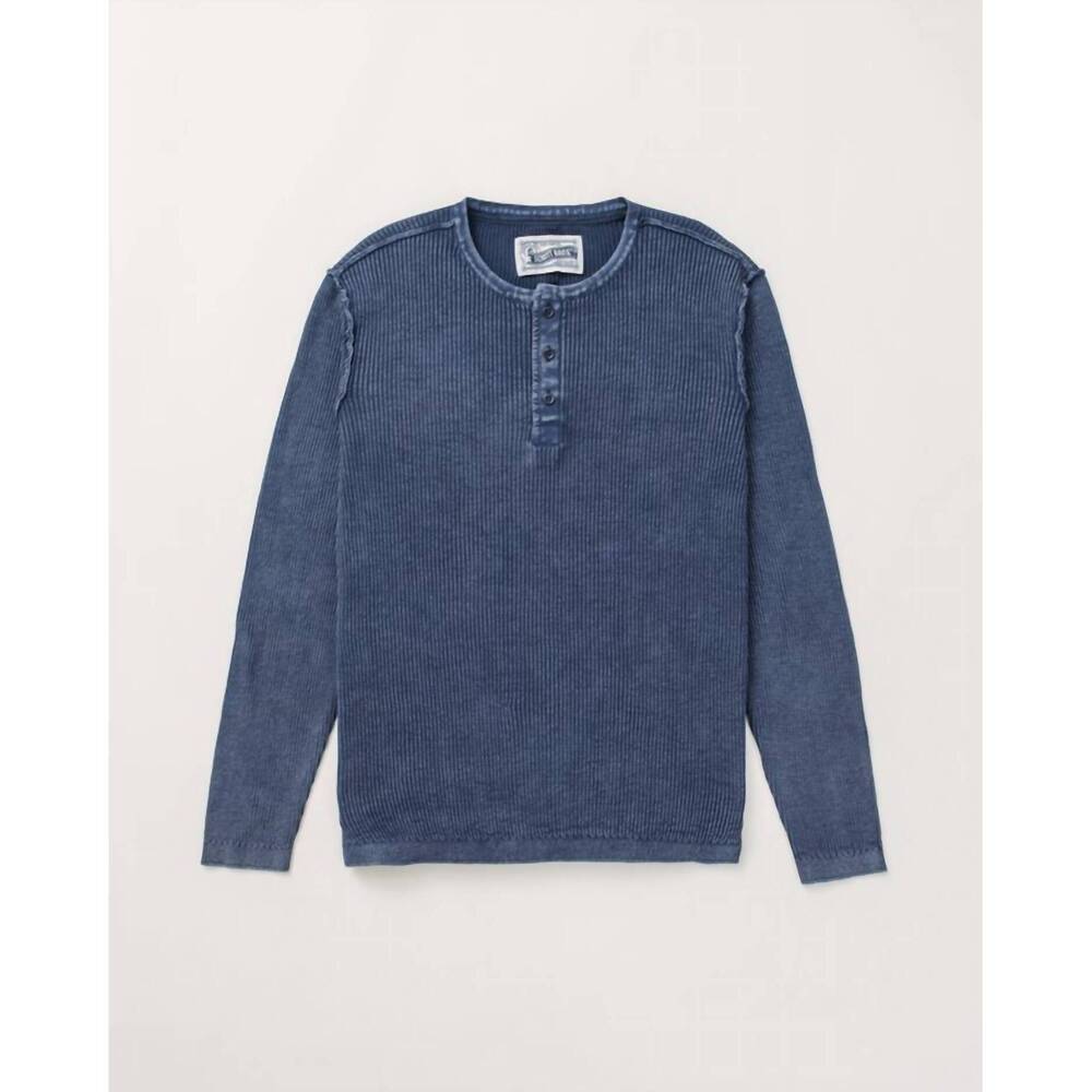 NEW SCHOTT men’s stonewashed henley sweater in navy blue